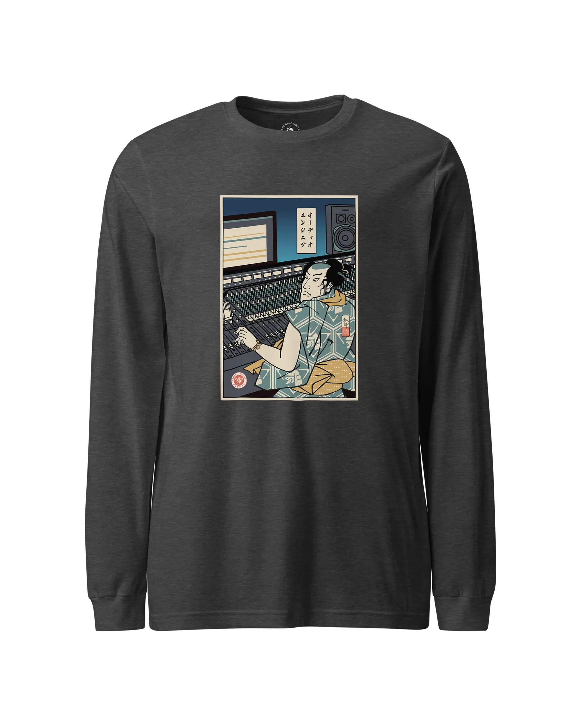 Samurai Audio Engineer Ukiyo-e Unisex Long Sleeve Tee Dark Grey Heather - Samurai Original