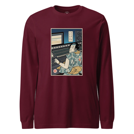 Samurai Audio Engineer Ukiyo-e Unisex Long Sleeve Tee Maroon - Samurai Original
