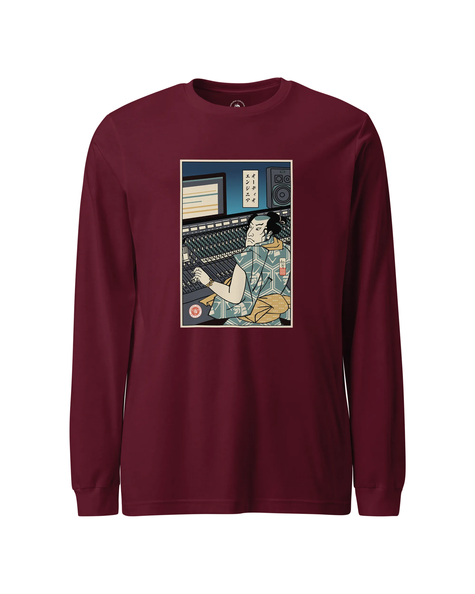 Samurai Audio Engineer Ukiyo-e Unisex Long Sleeve Tee Maroon - Samurai Original