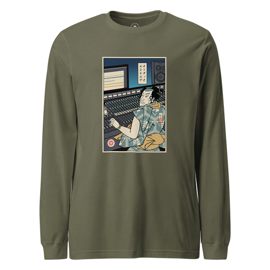 Samurai Audio Engineer Ukiyo-e Unisex Long Sleeve Tee Military Green - Samurai Original