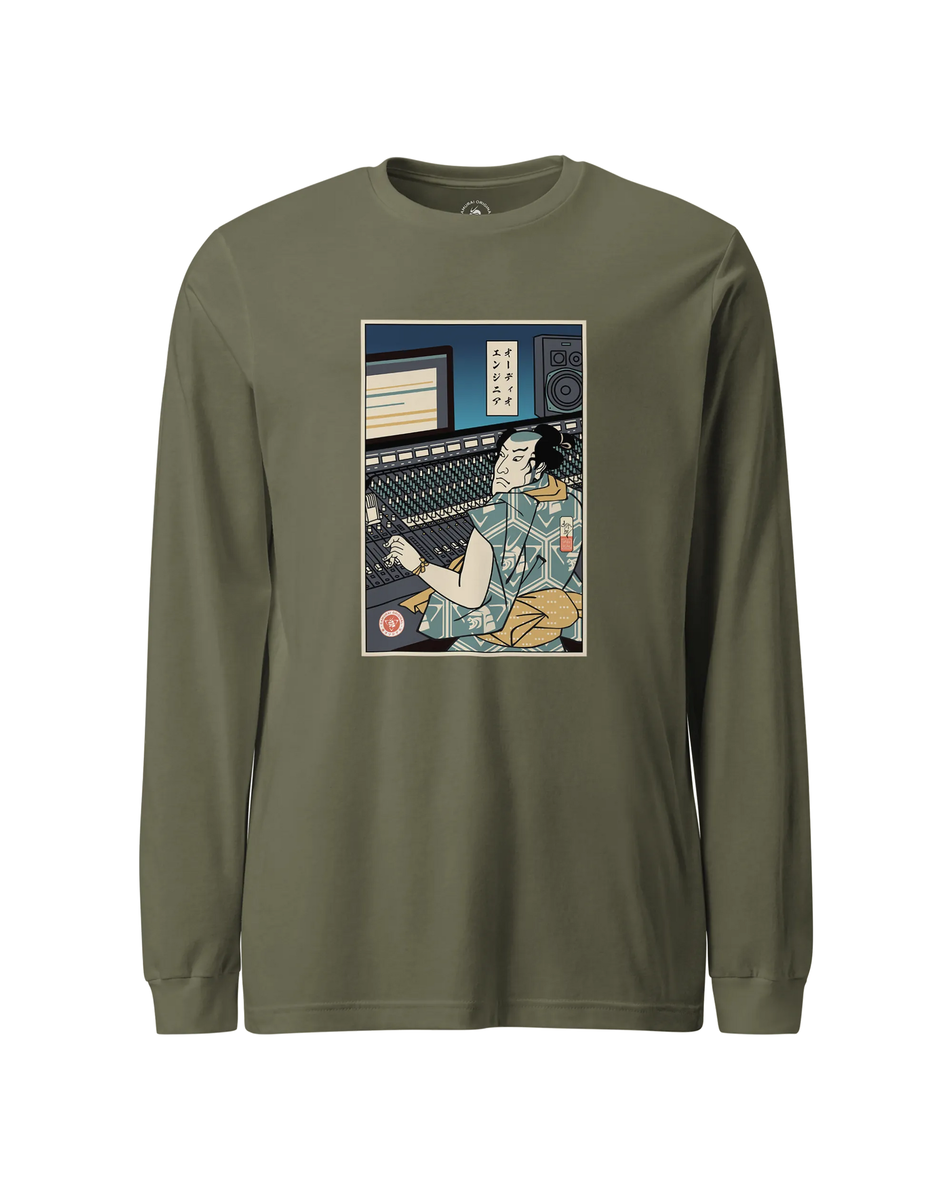 Samurai Audio Engineer Ukiyo-e Unisex Long Sleeve Tee Military Green - Samurai Original