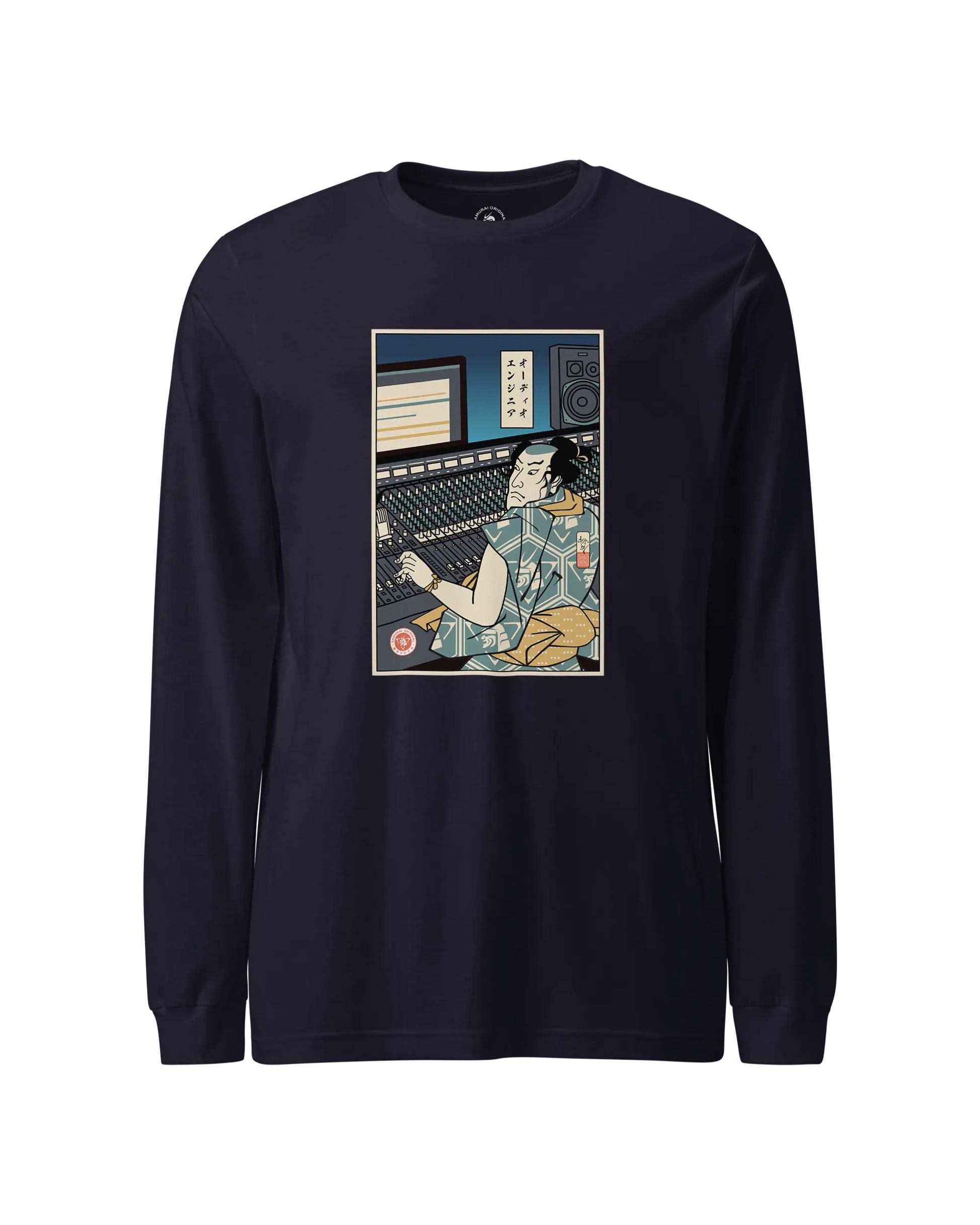 Samurai Audio Engineer Ukiyo-e Unisex Long Sleeve Tee Navy - Samurai Original