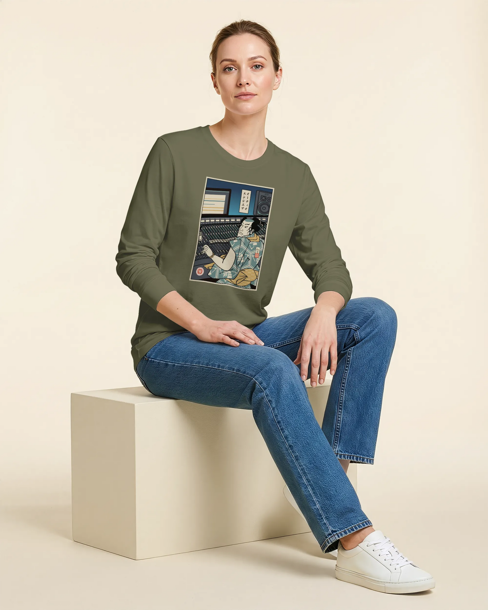 Samurai Audio Engineer Ukiyo-e Unisex Long Sleeve Tee - Samurai Original