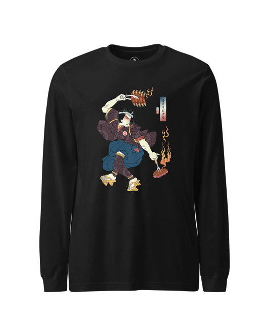 Samurai BBQ Barbecue Funny Ukiyo-e Unisex Long Sleeve Tee