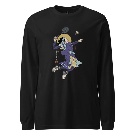Samurai Badminton Ukiyo-e Unisex Long Sleeve Tee No.1 Black - Samurai Original