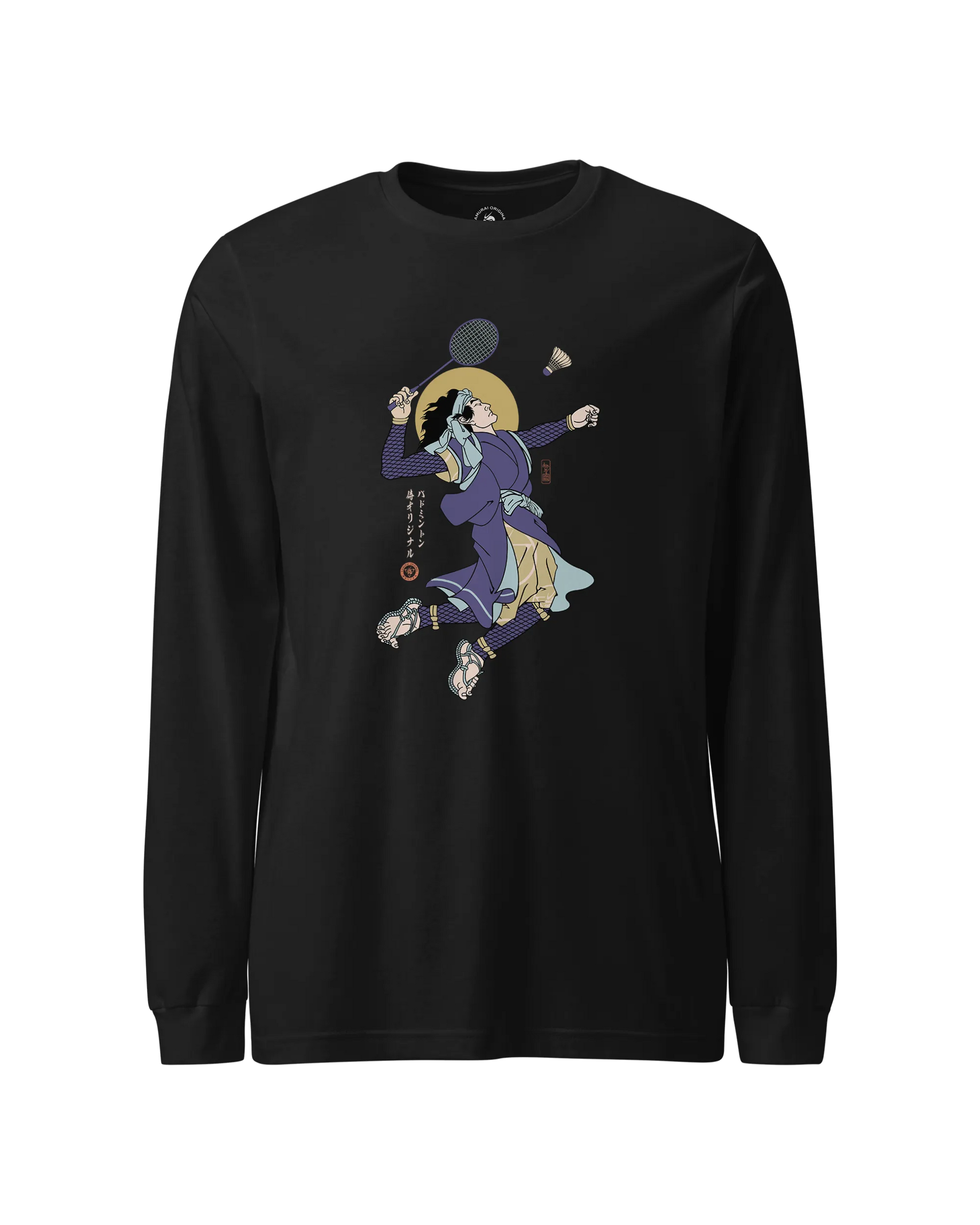 Samurai Badminton Ukiyo-e Unisex Long Sleeve Tee No.1 Black - Samurai Original