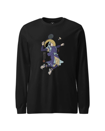 Samurai Badminton Ukiyo-e Unisex Long Sleeve Tee No.1 Black - Samurai Original