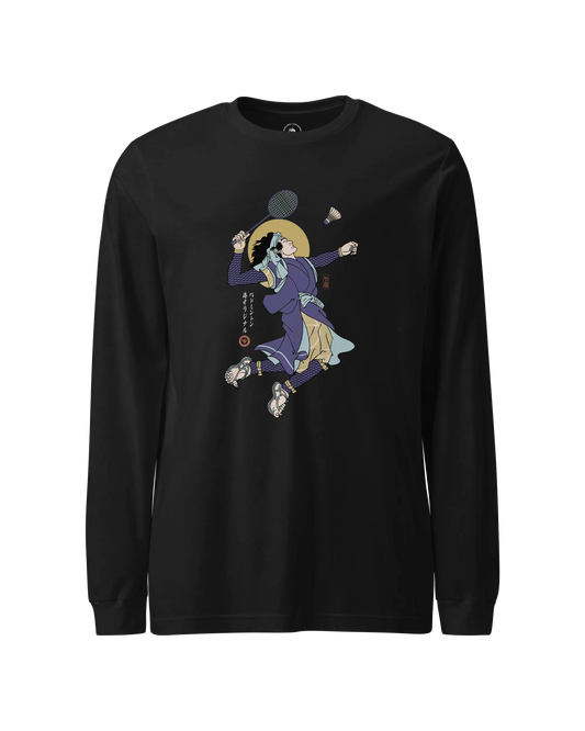 Samurai Badminton Ukiyo-e Unisex Long Sleeve Tee No.1 Black - Samurai Original