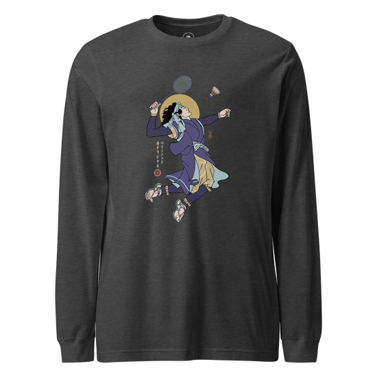 Samurai Badminton Ukiyo-e Unisex Long Sleeve Tee No.1 Dark Grey Heather - Samurai Original