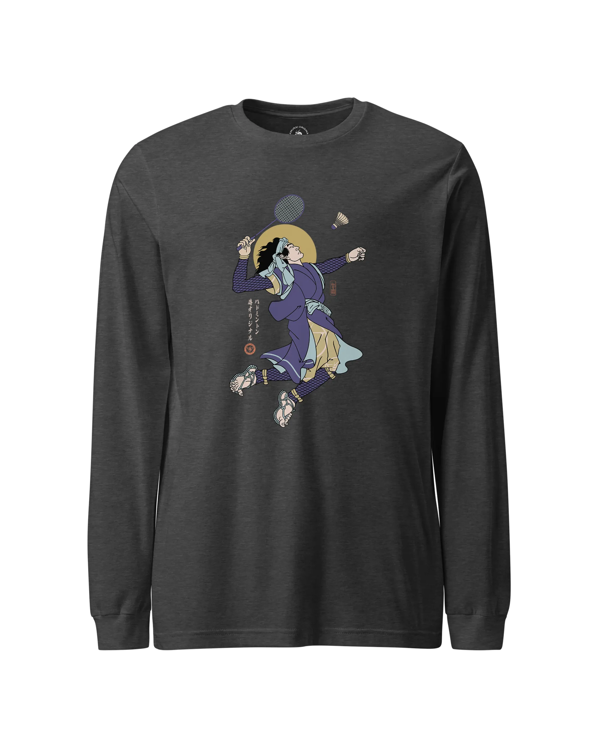 Samurai Badminton Ukiyo-e Unisex Long Sleeve Tee No.1 Dark Grey Heather - Samurai Original