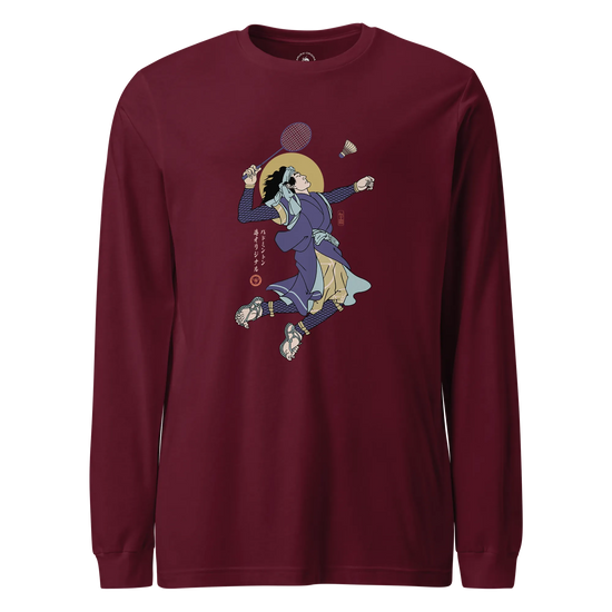 Samurai Badminton Ukiyo-e Unisex Long Sleeve Tee No.1 Maroon - Samurai Original