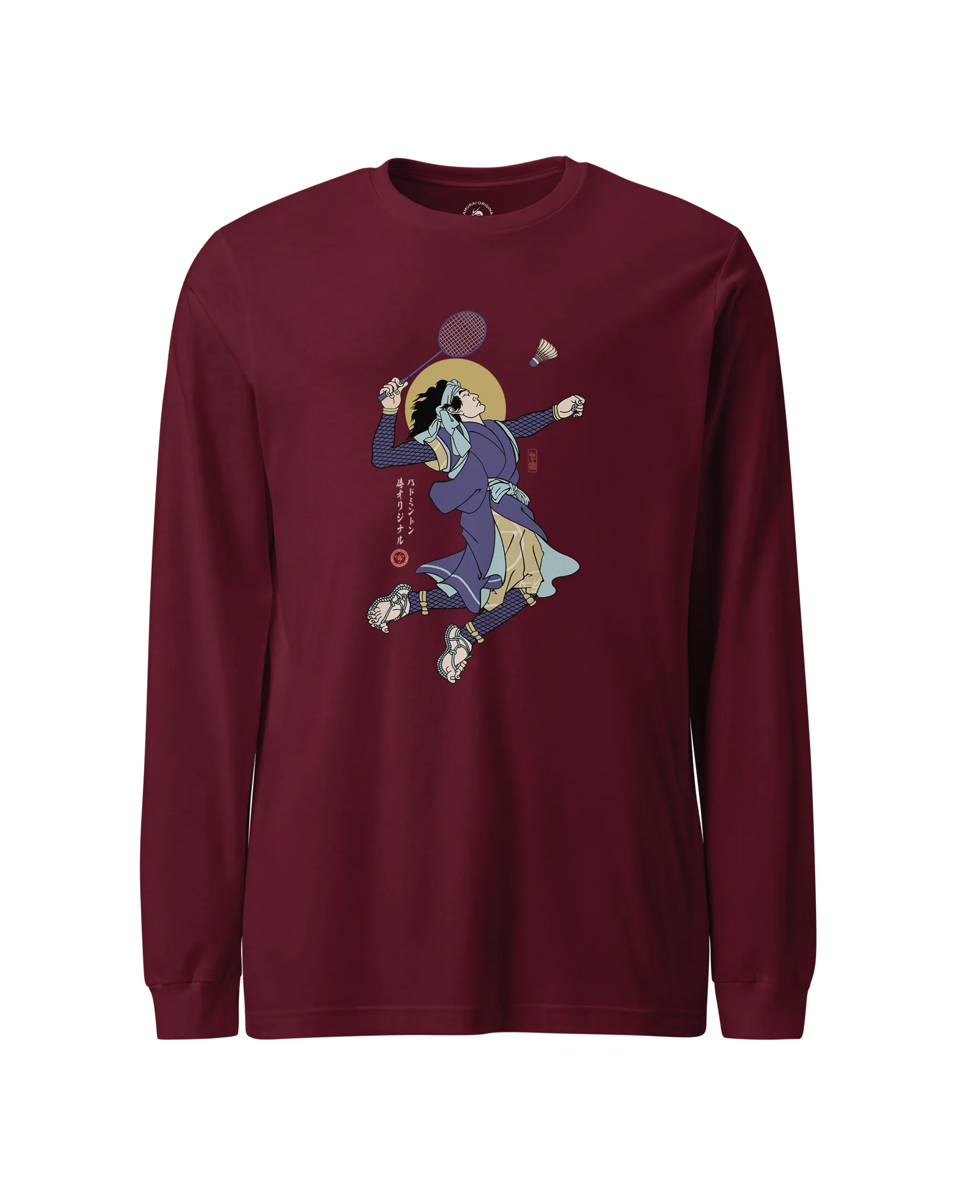 Samurai Badminton Ukiyo-e Unisex Long Sleeve Tee No.1 Maroon - Samurai Original