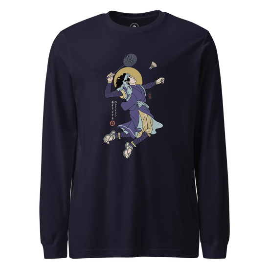 Samurai Badminton Ukiyo-e Unisex Long Sleeve Tee No.1 Navy - Samurai Original