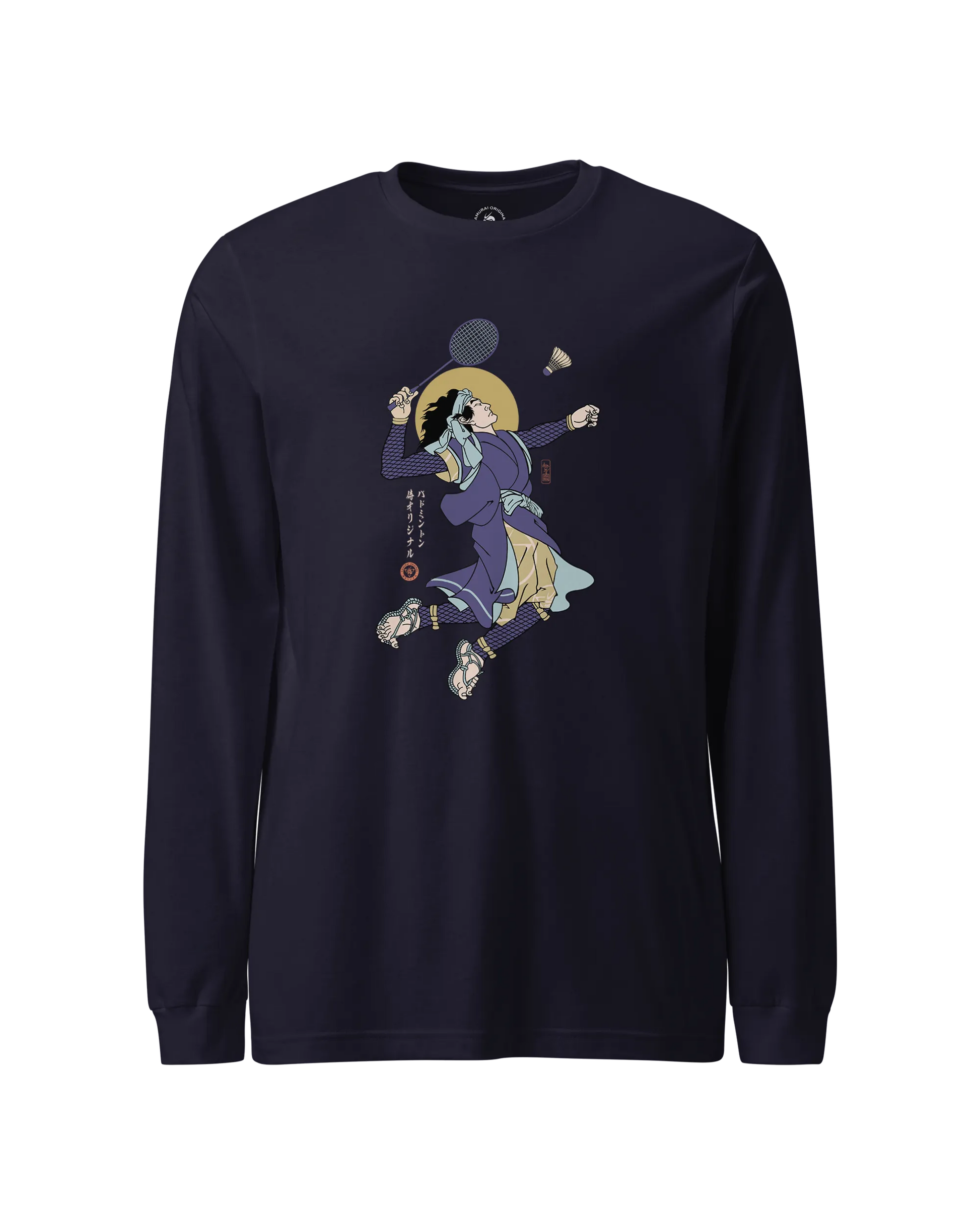 Samurai Badminton Ukiyo-e Unisex Long Sleeve Tee No.1 Navy - Samurai Original