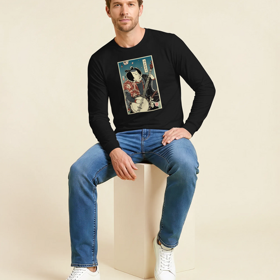 Samurai Banjo Player Music Ukiyo-e Unisex Long Sleeve Tee - Samurai Original