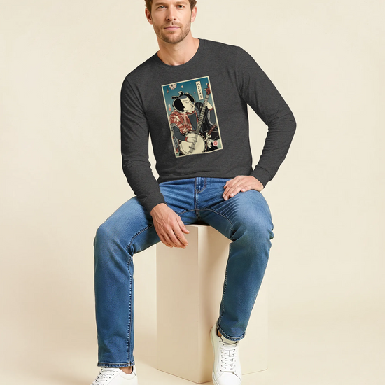 Samurai Banjo Player Music Ukiyo-e Unisex Long Sleeve Tee - Samurai Original