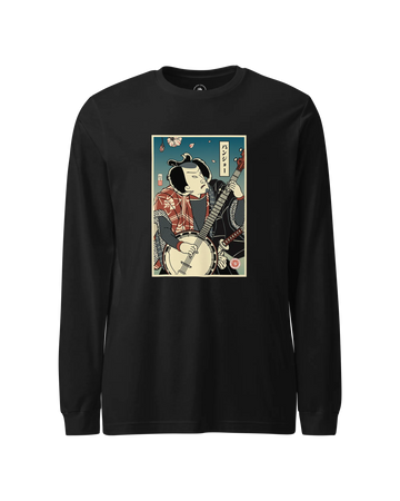 Samurai Banjo Player Music Ukiyo-e Unisex Long Sleeve Tee Black - Samurai Original