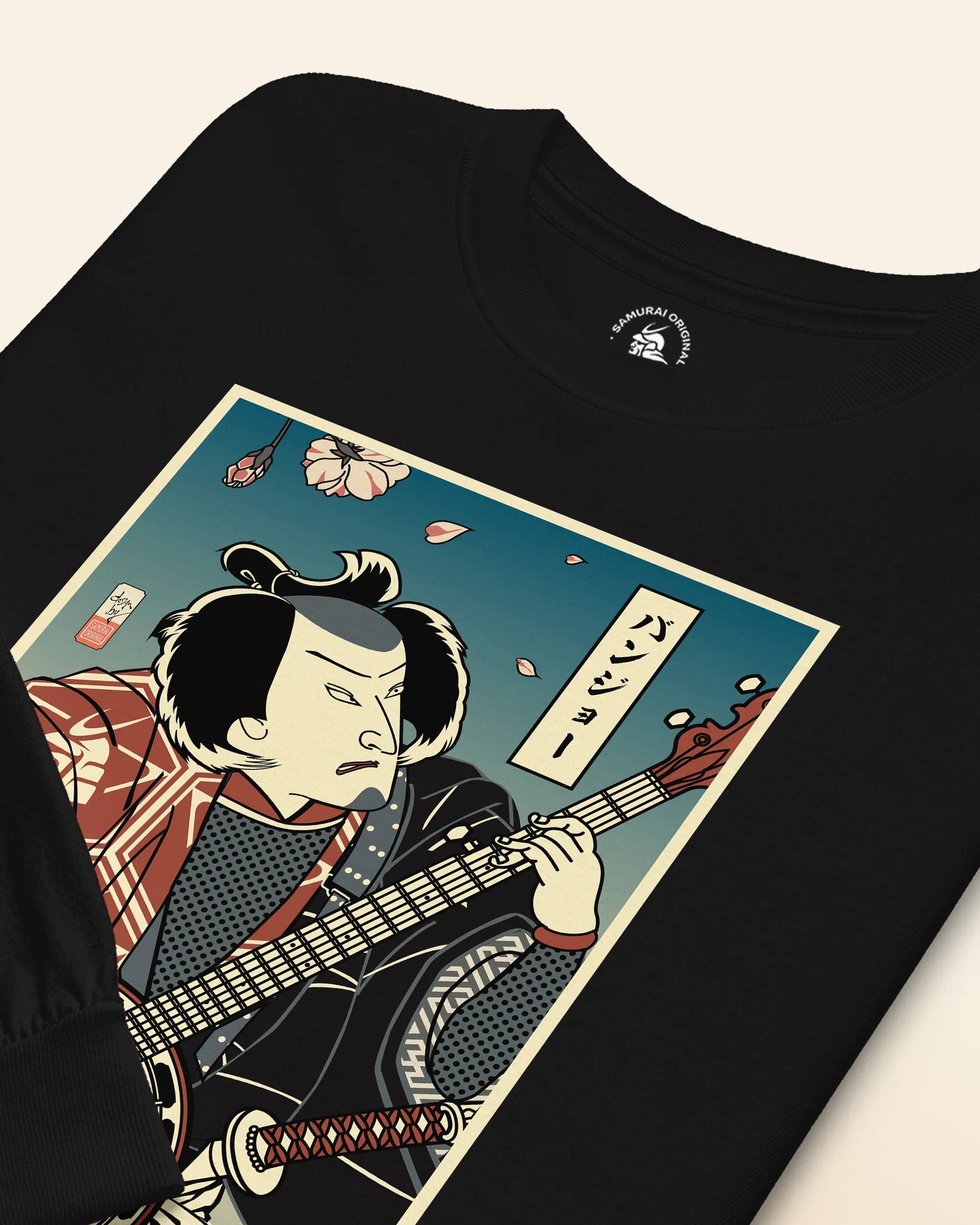 Samurai Banjo Player Music Ukiyo-e Unisex Long Sleeve Tee - Samurai Original