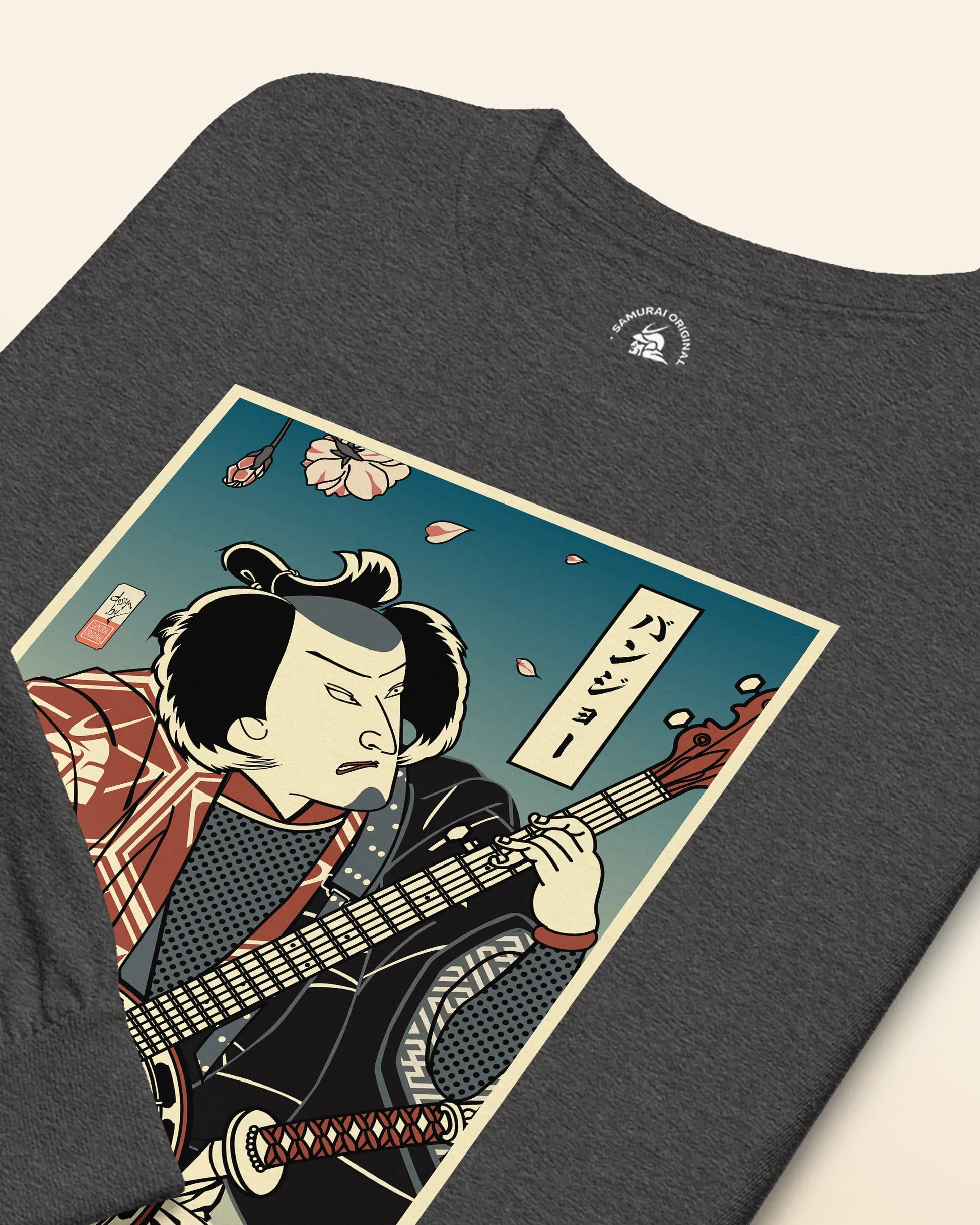 Samurai Banjo Player Music Ukiyo-e Unisex Long Sleeve Tee - Samurai Original