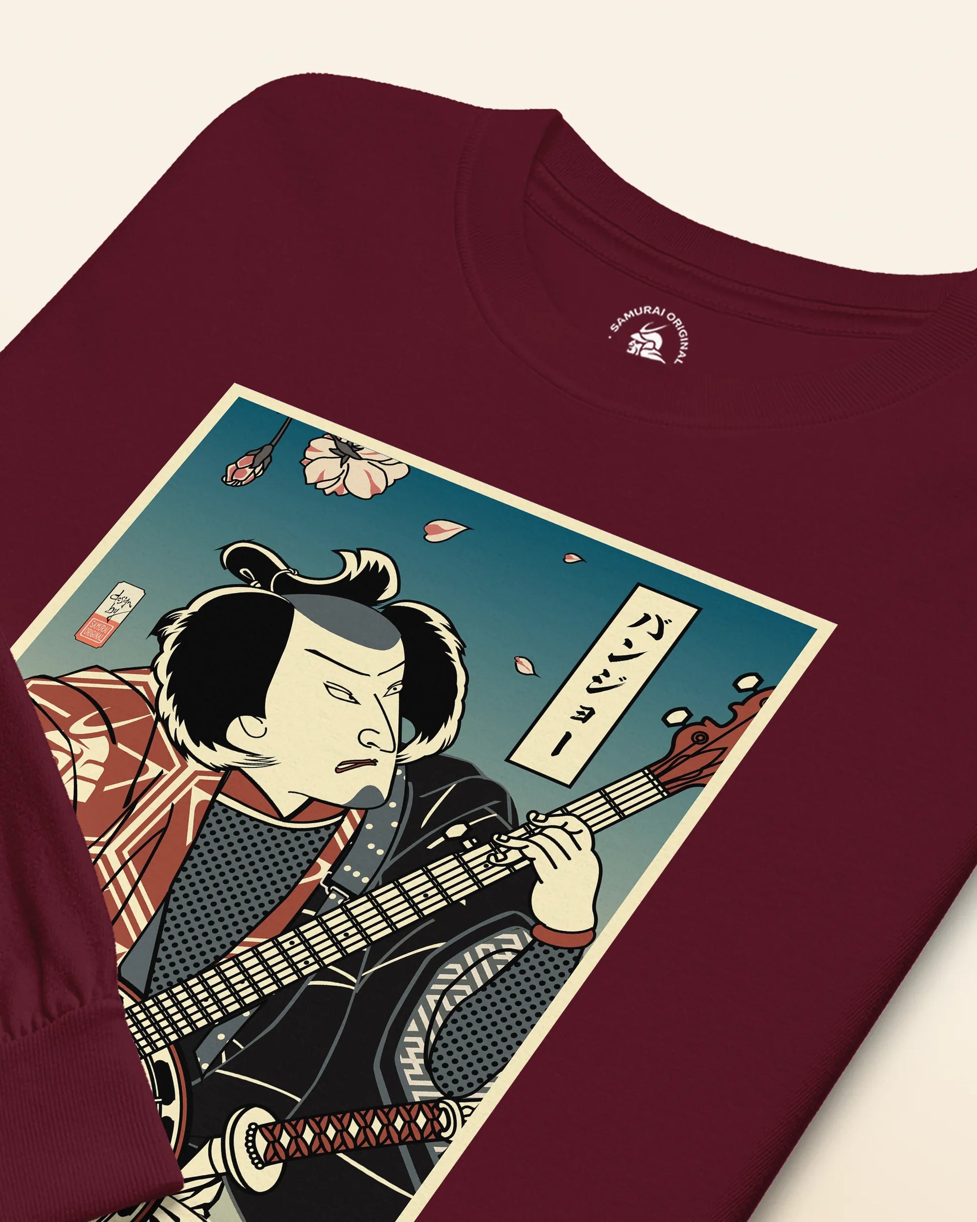Samurai Banjo Player Music Ukiyo-e Unisex Long Sleeve Tee - Samurai Original