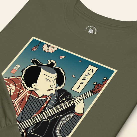 Samurai Banjo Player Music Ukiyo-e Unisex Long Sleeve Tee - Samurai Original
