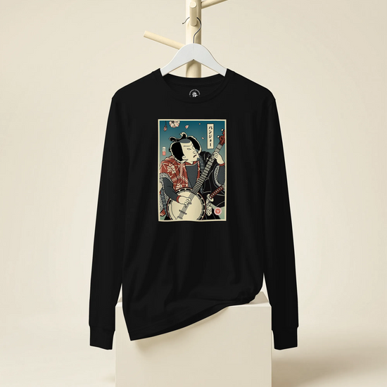 Samurai Banjo Player Music Ukiyo-e Unisex Long Sleeve Tee - Samurai Original
