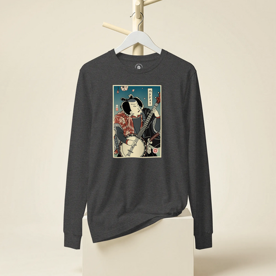 Samurai Banjo Player Music Ukiyo-e Unisex Long Sleeve Tee - Samurai Original