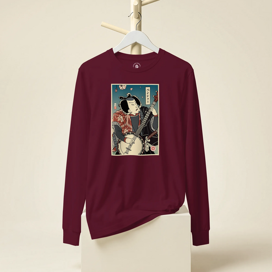 Samurai Banjo Player Music Ukiyo-e Unisex Long Sleeve Tee - Samurai Original