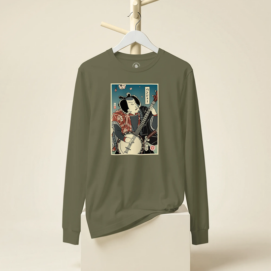 Samurai Banjo Player Music Ukiyo-e Unisex Long Sleeve Tee - Samurai Original
