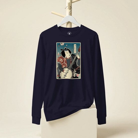 Samurai Banjo Player Music Ukiyo-e Unisex Long Sleeve Tee - Samurai Original