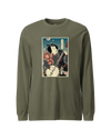 Samurai Banjo Player Music Ukiyo-e Unisex Long Sleeve Tee Military Green - Samurai Original