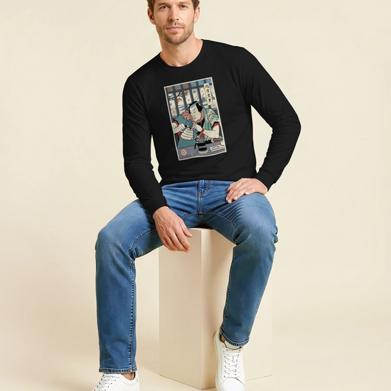 Samurai Barista Coffee Ukiyo-e Unisex Long Sleeve Tee - Samurai Original