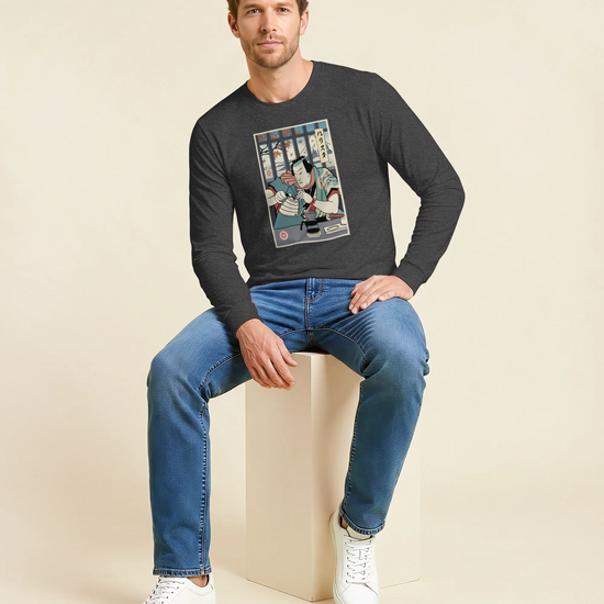 Samurai Barista Coffee Ukiyo-e Unisex Long Sleeve Tee - Samurai Original