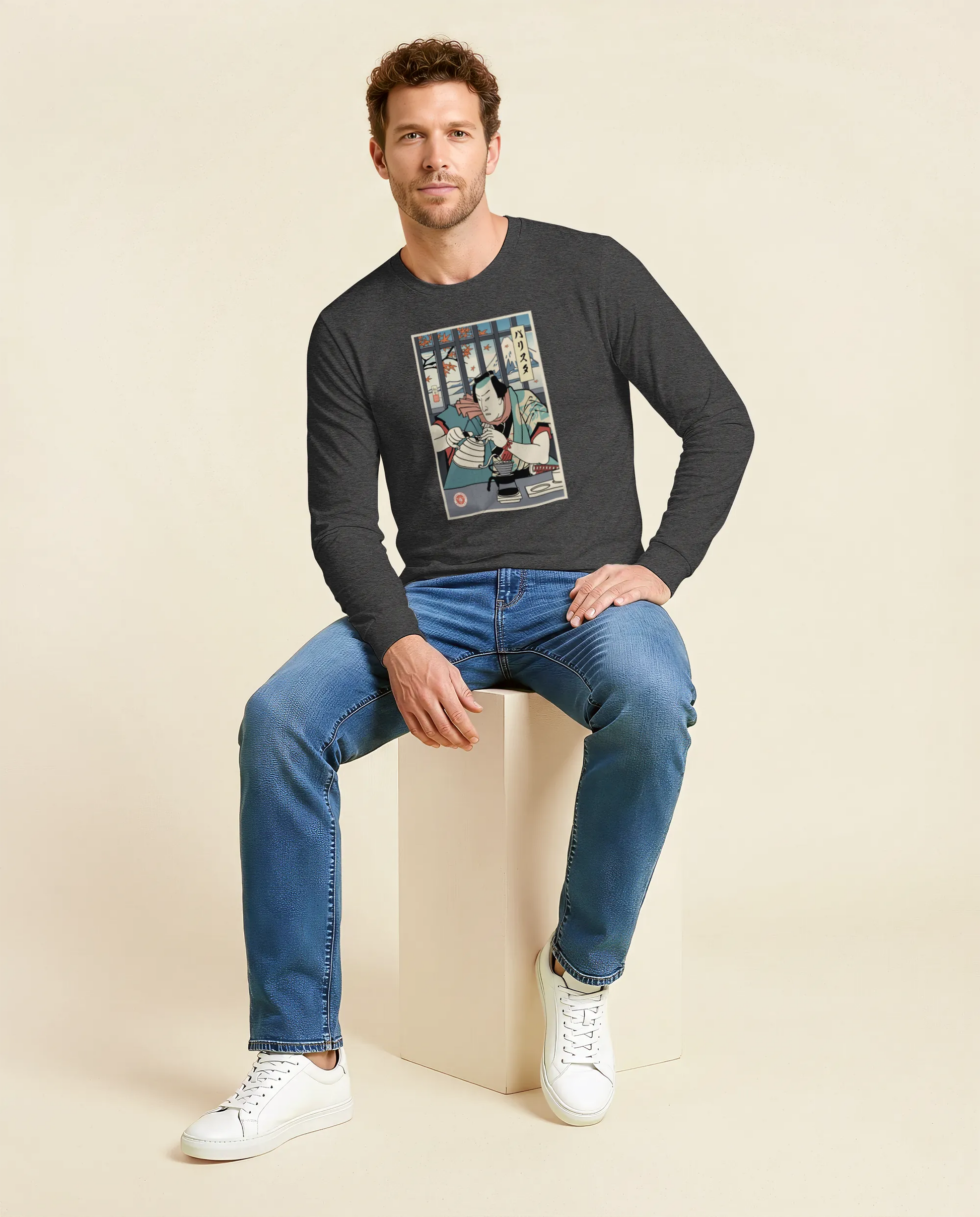 Samurai Barista Coffee Ukiyo-e Unisex Long Sleeve Tee - Samurai Original
