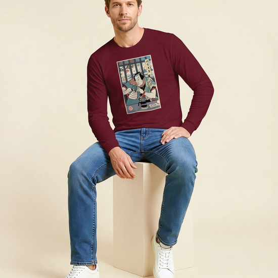 Samurai Barista Coffee Ukiyo-e Unisex Long Sleeve Tee - Samurai Original