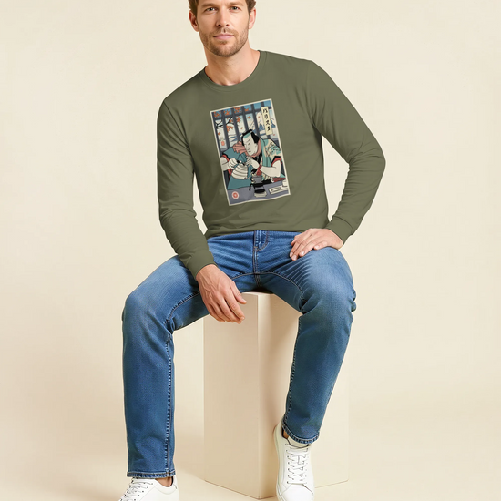Samurai Barista Coffee Ukiyo-e Unisex Long Sleeve Tee - Samurai Original