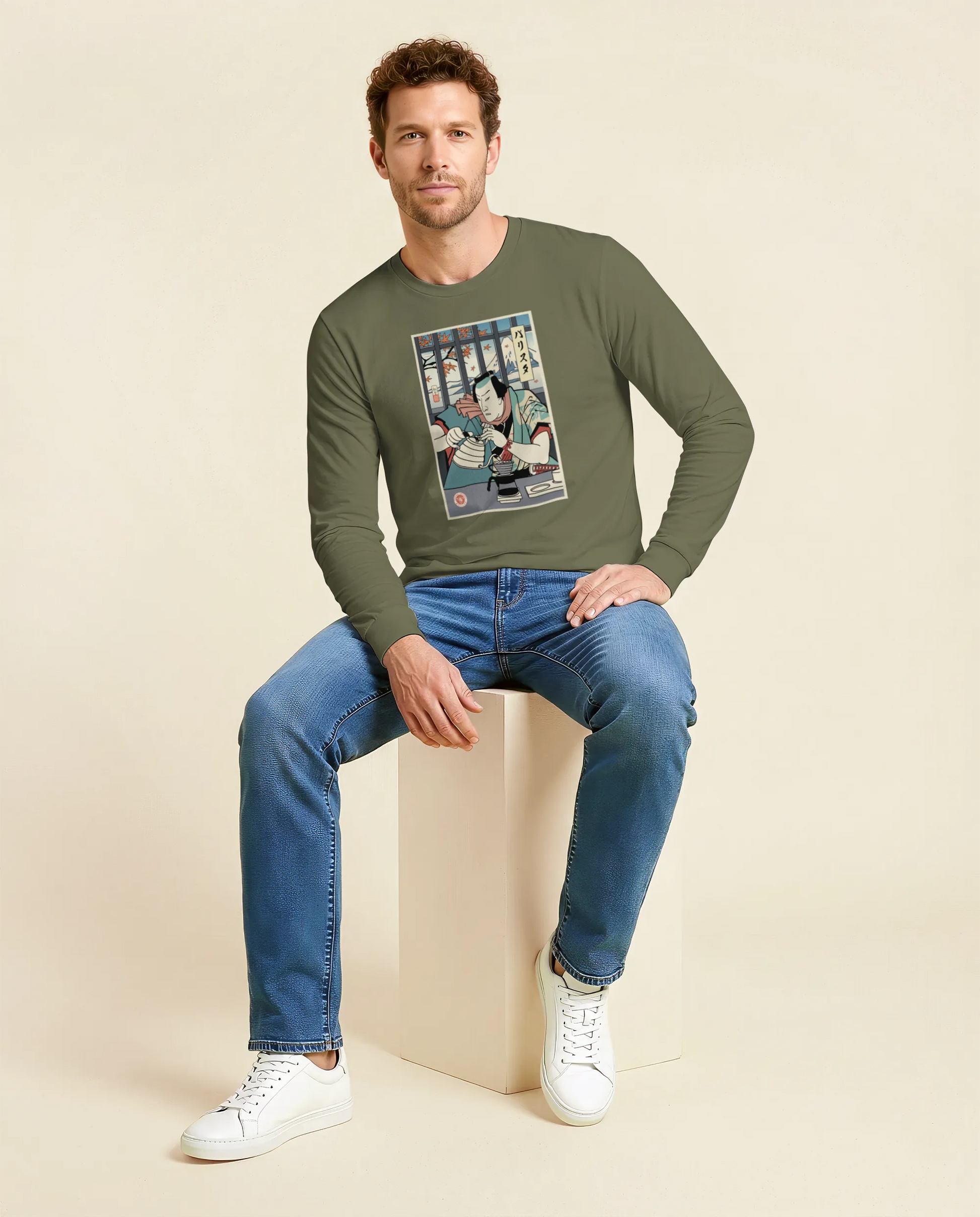 Samurai Barista Coffee Ukiyo-e Unisex Long Sleeve Tee - Samurai Original