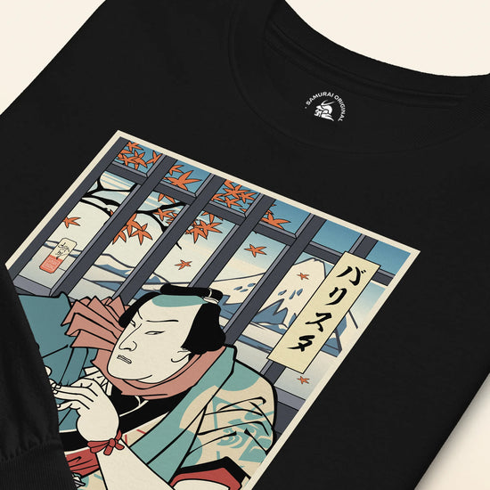 Samurai Barista Coffee Ukiyo-e Unisex Long Sleeve Tee - Samurai Original