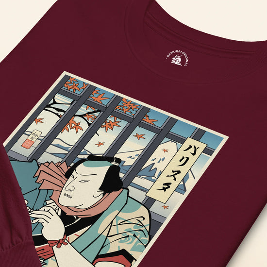 Samurai Barista Coffee Ukiyo-e Unisex Long Sleeve Tee - Samurai Original