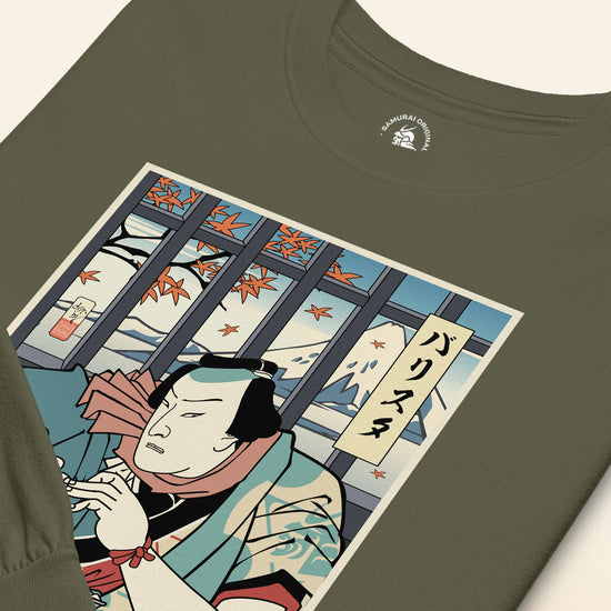 Samurai Barista Coffee Ukiyo-e Unisex Long Sleeve Tee - Samurai Original