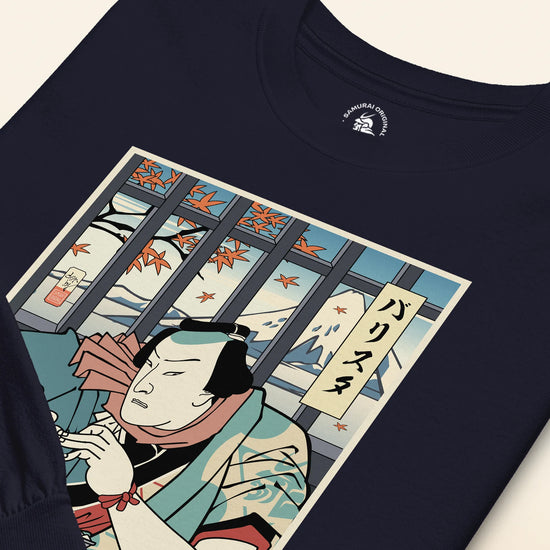 Samurai Barista Coffee Ukiyo-e Unisex Long Sleeve Tee - Samurai Original