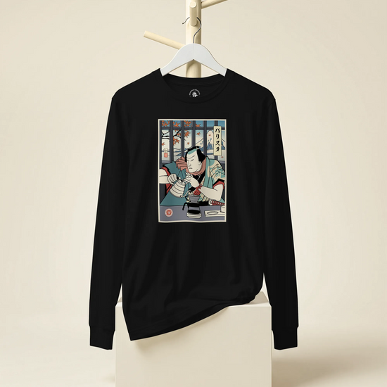 Samurai Barista Coffee Ukiyo-e Unisex Long Sleeve Tee - Samurai Original