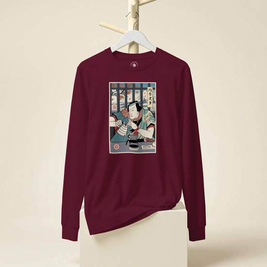 Samurai Barista Coffee Ukiyo-e Unisex Long Sleeve Tee - Samurai Original