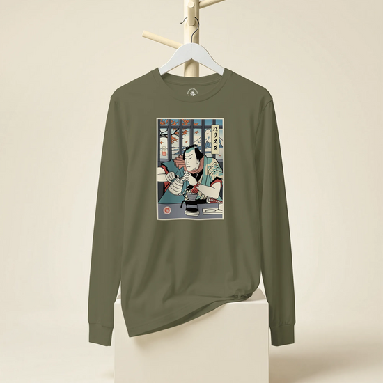 Samurai Barista Coffee Ukiyo-e Unisex Long Sleeve Tee - Samurai Original