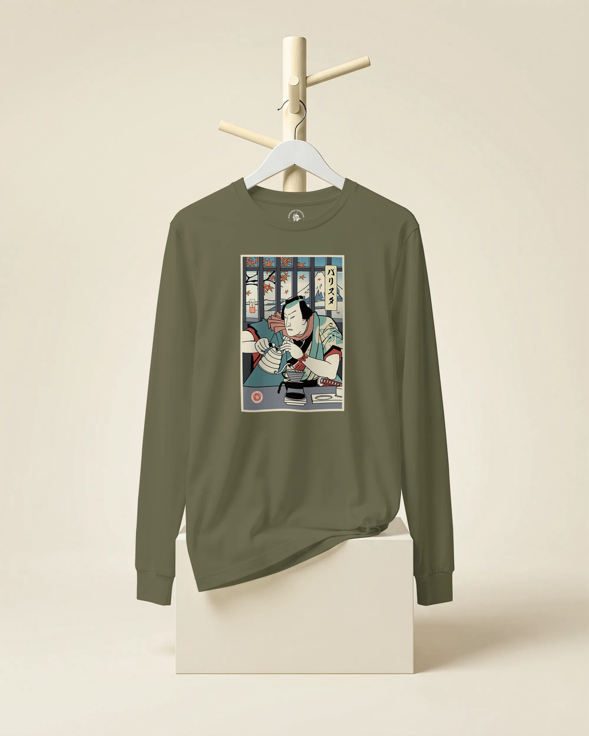 Samurai Barista Coffee Ukiyo-e Unisex Long Sleeve Tee - Samurai Original