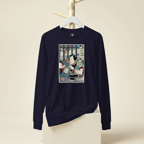 Samurai Barista Coffee Ukiyo-e Unisex Long Sleeve Tee - Samurai Original