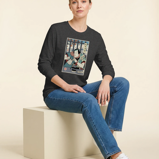 Samurai Barista Coffee Ukiyo-e Unisex Long Sleeve Tee - Samurai Original