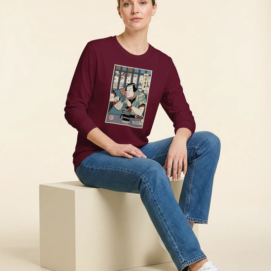 Samurai Barista Coffee Ukiyo-e Unisex Long Sleeve Tee - Samurai Original