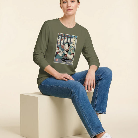 Samurai Barista Coffee Ukiyo-e Unisex Long Sleeve Tee - Samurai Original