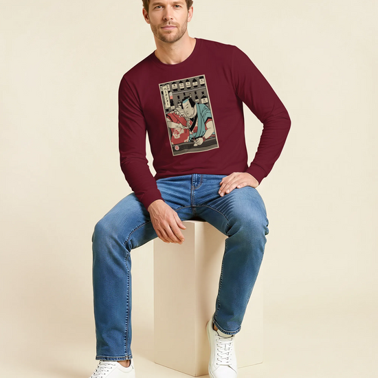 Samurai Bartender Wine Ukiyo-e Unisex Long Sleeve Tee - Samurai Original